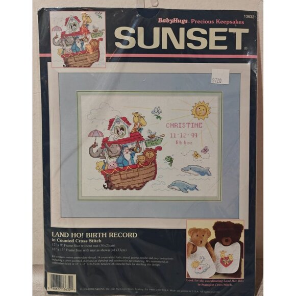 Vintage Sunset BabyHugs Land Ho Birth Record Counted Cross Stitch Kit 13632 - Picture 1 of 4